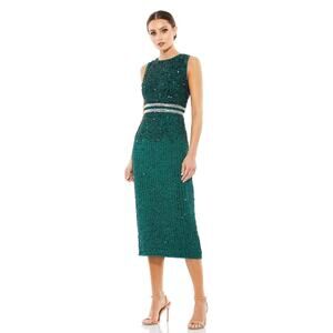 Mac Duggal Beaded Midi Sheath Dress 10509 | NWT Deep Emerald Sz 2 Cocktail Gown